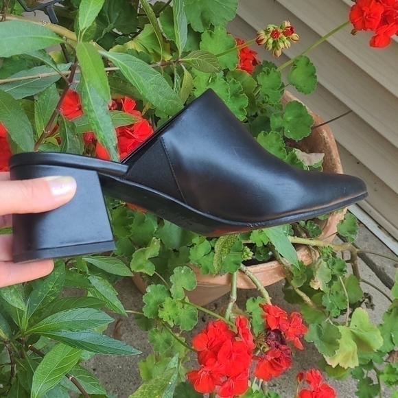 ASKA Italian black genuine leather chunky block heels mules vintage clogs - Picture 9 of 9